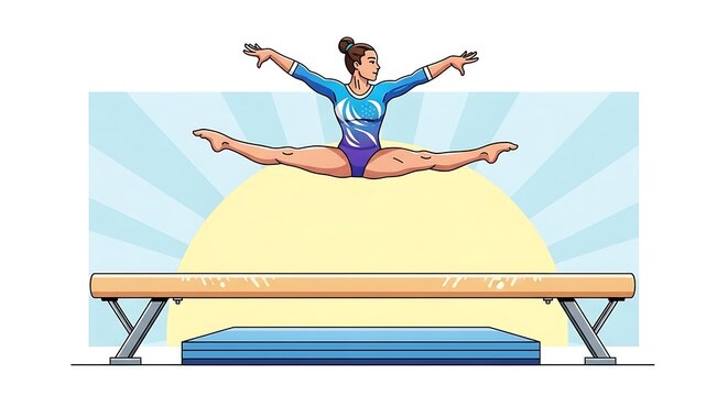 Gymnast Leap on Beam.