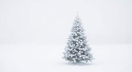 Fototapeta premium Minimalist Christmas Tree Covered In White Snow On A Plain Background.