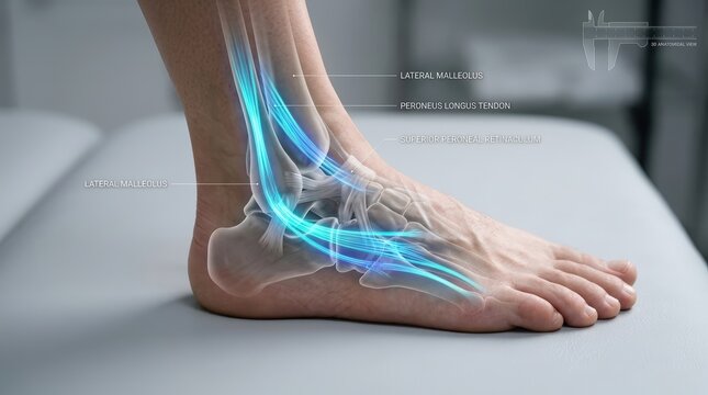 Anatomical visualization of human ankle tendon and foot structure