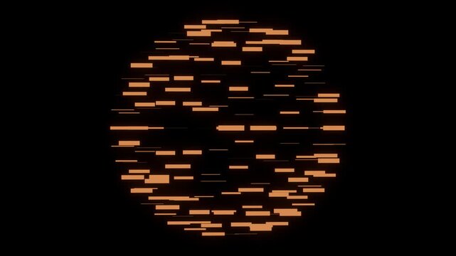 Orange Dash Particle Sphere Floating on Black Background
