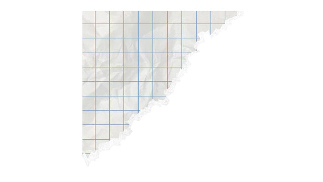 Torn white grid graph paper corner piece transparent background