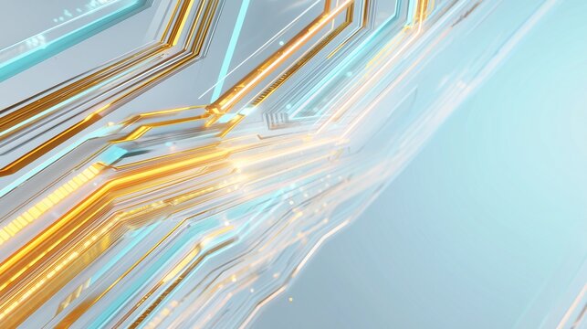 Futuristic teal and gold circuit background with glowing digital lines