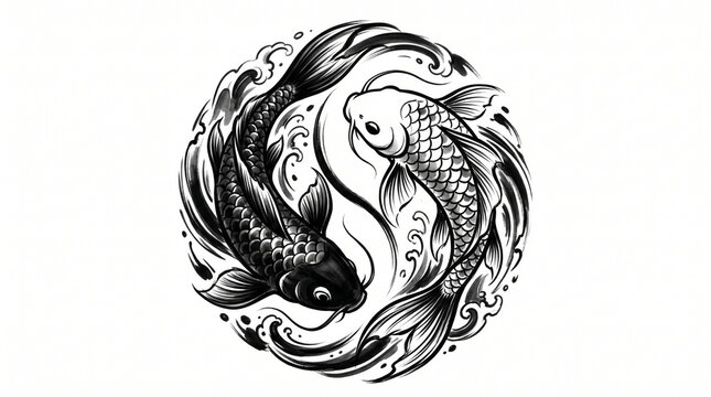 Premium Yin Yang Koi Tattoo Blackwork Illustration
