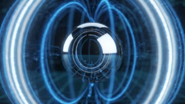 Abstract Sphere with Magnetic Field Lines, Energy Flow, and Technology Concept