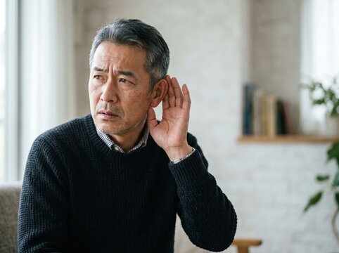 耳・難聴が気になる50代アジア人男性のポートレート