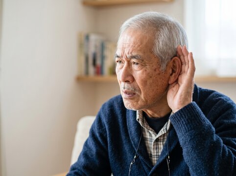 耳・難聴が気になる70代アジア人男性のポートレート