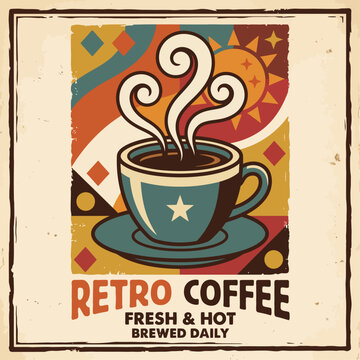 etro Coffee Fresh and Hot Poster, Vintage Pop Art Cafe Graphic Print