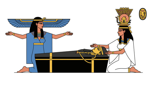Ancient Egyptian Ritual: Mummification Ceremony with Goddesses