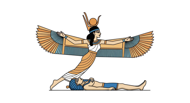 Ancient Egyptian Goddess Isis Protecting Osiris with Wings