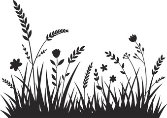 Wild grass and flowers silhouette border, natural meadow plants decorative illustration © Kaiyum