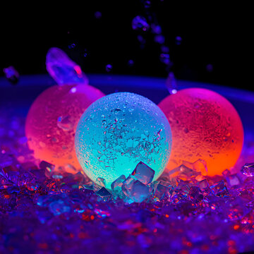Abstract futuristic sphere with glowing red bubbles and crystal splashes