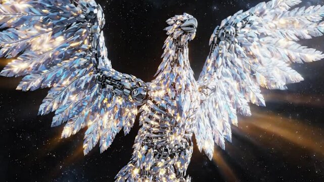 Majestic Ice Phoenix Rising in Cosmic Glow Symbol of Rebirth and Strength