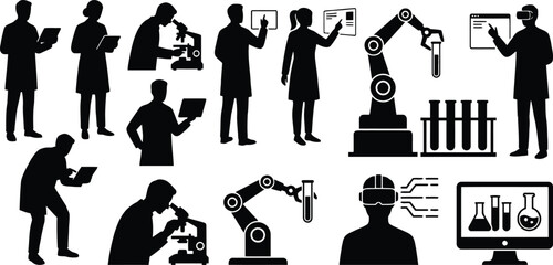 Obraz premium Scientists and robots working in modern lab