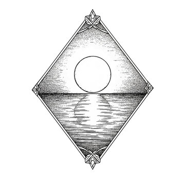 Geometric Sun Symbol with Ornate Border.