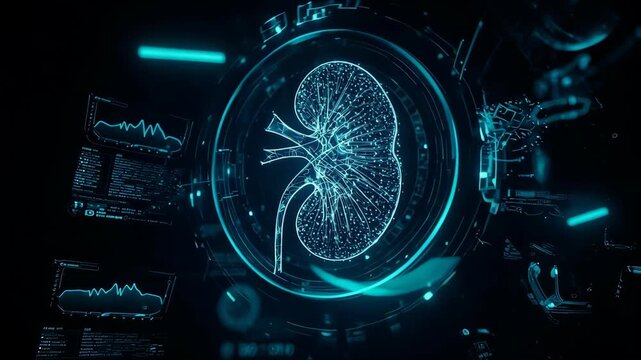 Human kidney hologram concept in dark background for study science health
