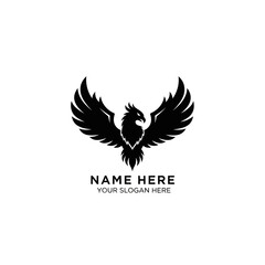 Naklejka premium A black eagle logo spreads its wings on a white background with space for a name and slogan.