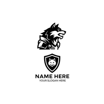A robotic wolf mascot with a shield logo showcases a futuristic design for a tech company or gaming team.