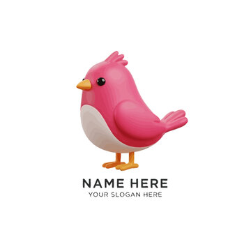 A pink cartoon bird with white belly and orange beak stands on a plain background for 202 VIDEO.ai branding