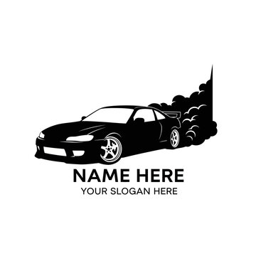 A sleek sports car illustration revs powerfully on a road