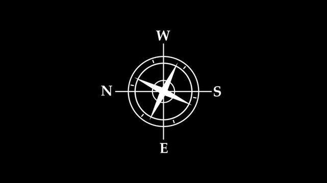 A new digital compass with direction north,west,east,south icon animation on black background.Abstract compass,location,direction animation.