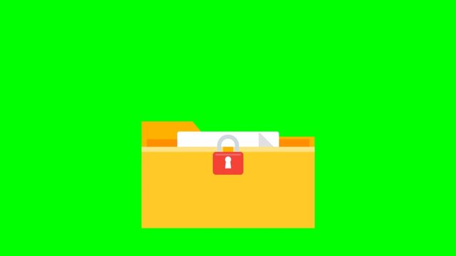 Secure folder with locked document animation on green screen background.