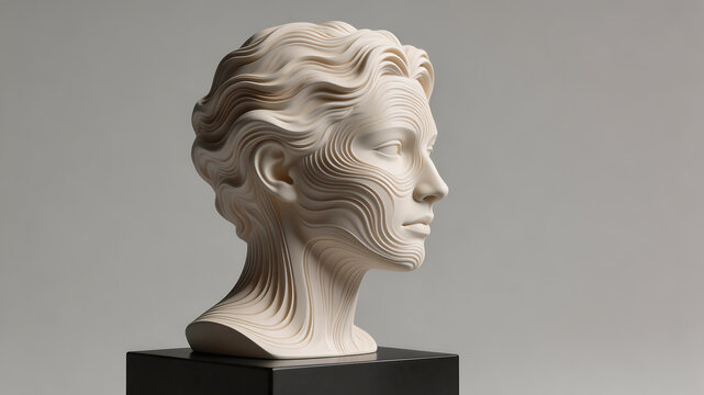 Sculpture of a female head with wavy lines perfect for UI/UX design and motion graphics
