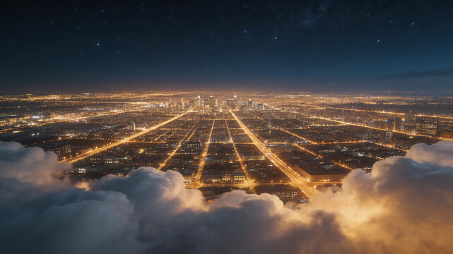 Nighttime cityscape with illuminated streets ideal for travel vlogs and eco-friendly campaigns