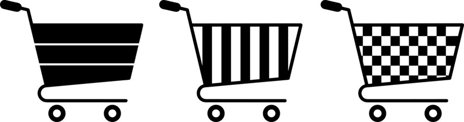 Set of shopping cart icons with distinct patterns for retail e-commerce websites supermarkets and online commercial applications © Bulbuli