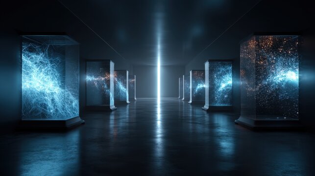 Quantum ai research lab showcasing glowing particle simulations in a futuristic environment a gigapixel visual experience