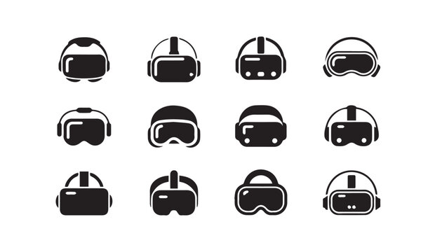Modern vr headset collection icons for digital gaming and immersive display applications.