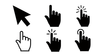 Obraz premium Collection of computer cursor icons showing different click gestures for interface design and UI interaction.