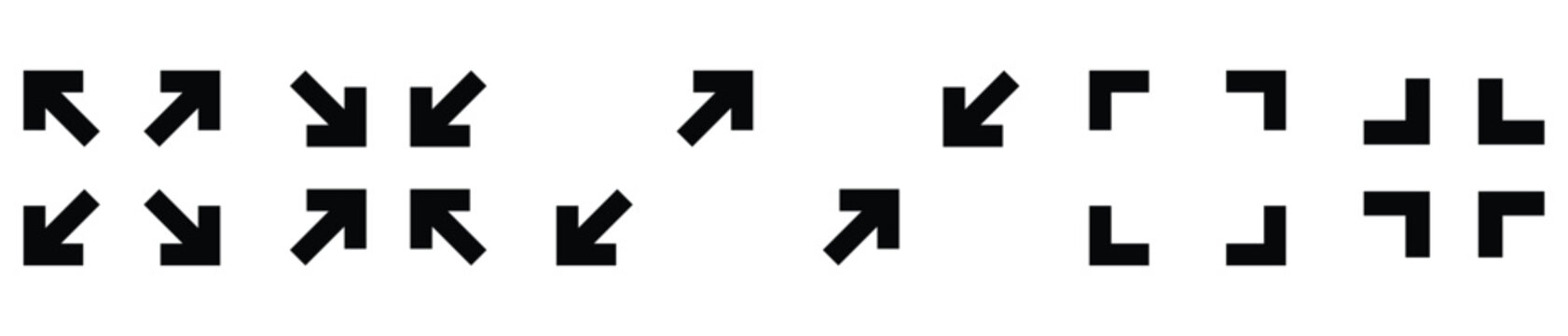 Clean black arrow and corner icons illustrating zoom in zoom out and full screen options
