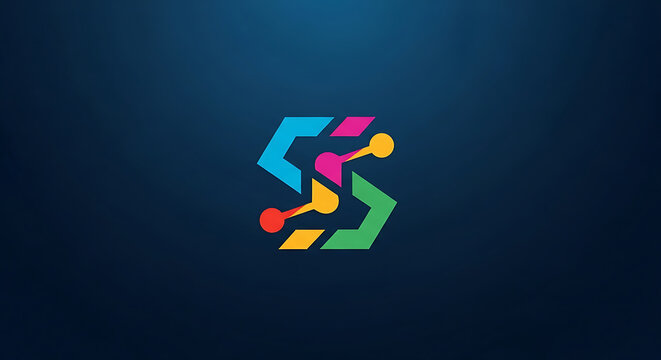 Modern abstract letter S logo design with vibrant, interconnected digital network elements, representing innovation and connectivity