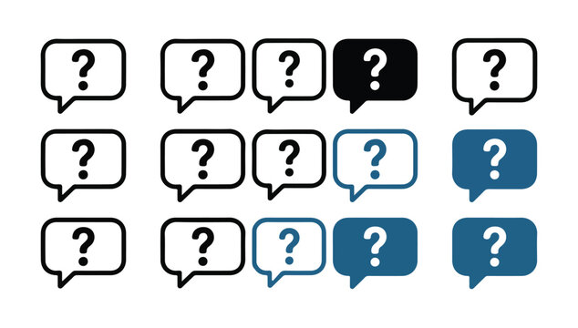 Collection of speech bubble icons with question marks for web faq and customer support.