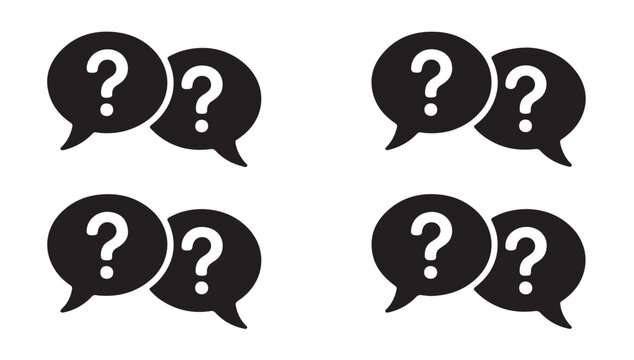 Black speech bubble icons with double question marks for customer service interface design.