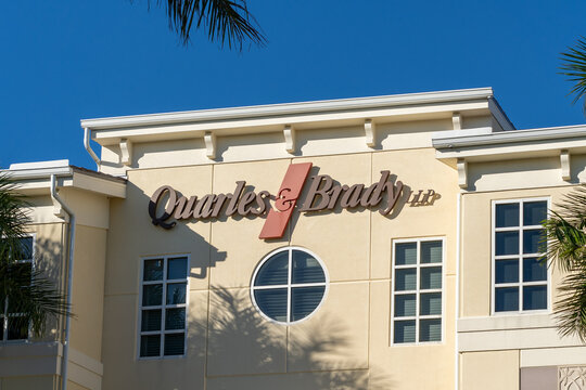 
Naples, FL, USA - December 31, 2021: Quarles Building, a Class A office property located on Fontana Del Sol Way in Naples, FL, USA. 
