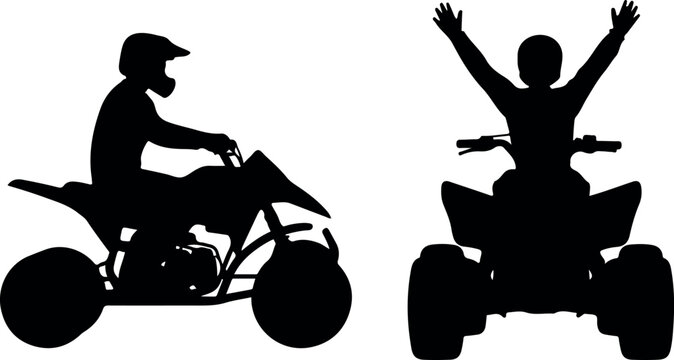 ATV race riders on dirt trail silhouette