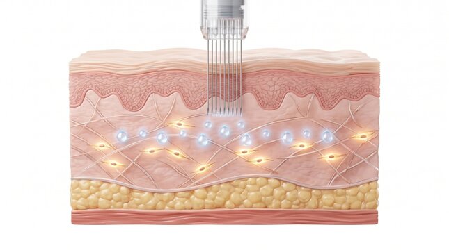 3D Microscopic Cross-Section of Mesotherapy Hyaluronic Acid Skin Injection