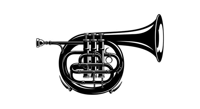 French horn musical instrument closeup.