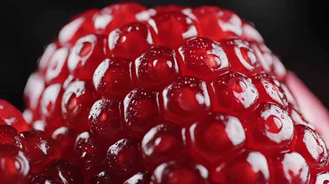Macro Shot of Juicy Pomegranate Arils with Water Droplets.