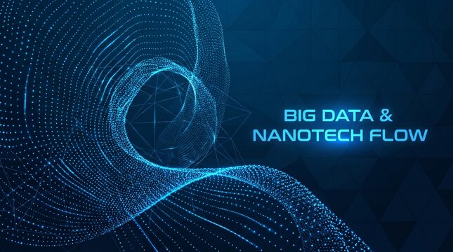 An abstract blue digital wallpaper featuring motion waves and glowing binary code lines within a fractal technology design pattern