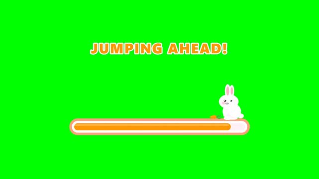 Cartoon Rabbit Jumping on Loading Bar Progress Animation Green Screen.