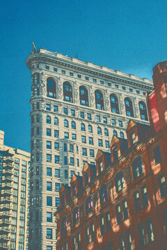 new york city skyline old vintage poster print buildings and city