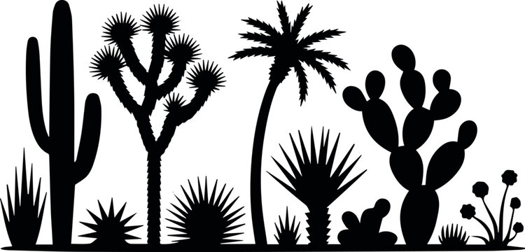 Prickly pear cactus cluster silhouette for pattern