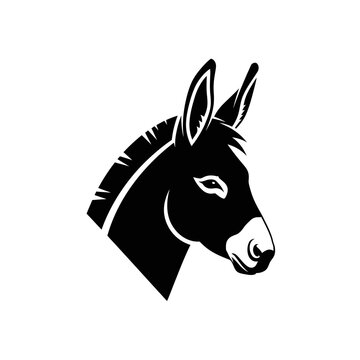 Black and white stylized animal head of a donkey with detailed features