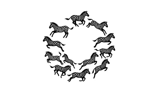 Hand drawn zebra silhouette vector black and white wildlife animal illustration set