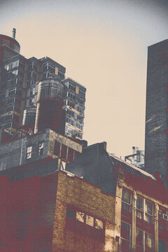 new york city skyline old vintage poster print buildings and city