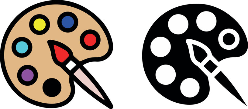 Painting app toolbar palette and brush icon set