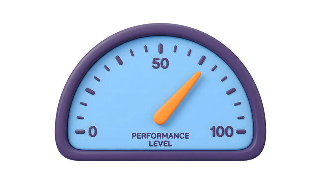 Performance level gauge at 50 on isolated on transparent background