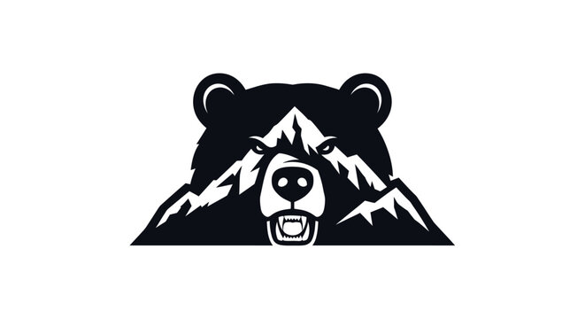 Bear Face Logo with Mountain Peaks - Fierce Wildlife Silhouette